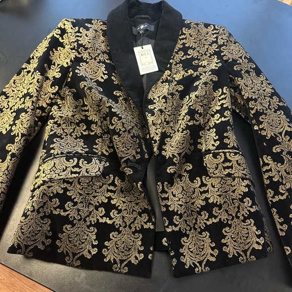 7 For All Mankind Black and Gold Brocade Blazer - Picture 1 of 5